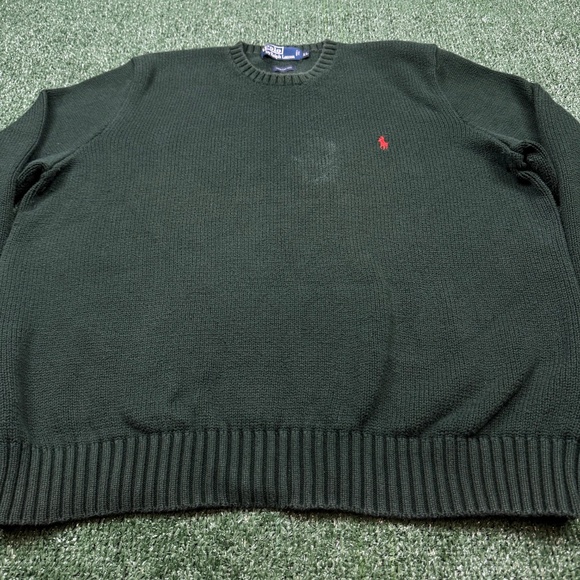 Vintage 90s Polo Ralph Lauren Sweater Men's Size XL Green Cable Knit Pullover - Picture 3 of 7